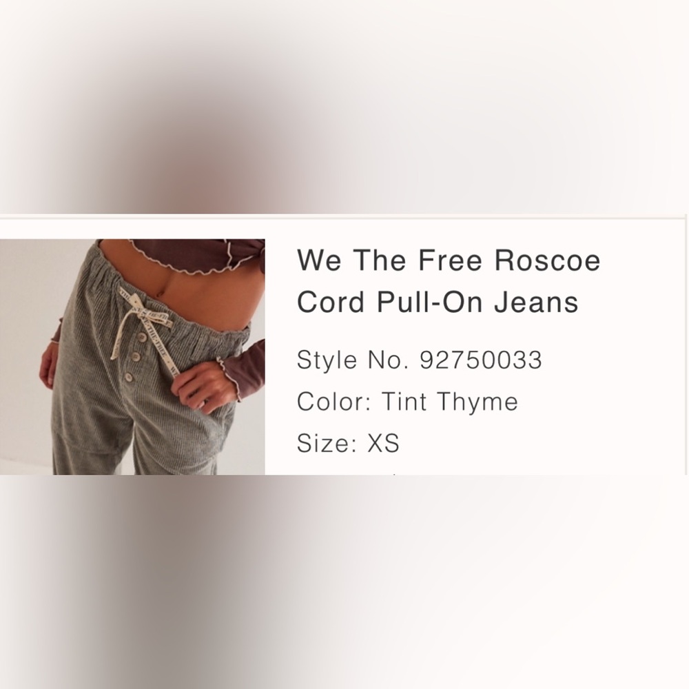 We The Free Roscoe Cord Pull-On Tint Thyme XS